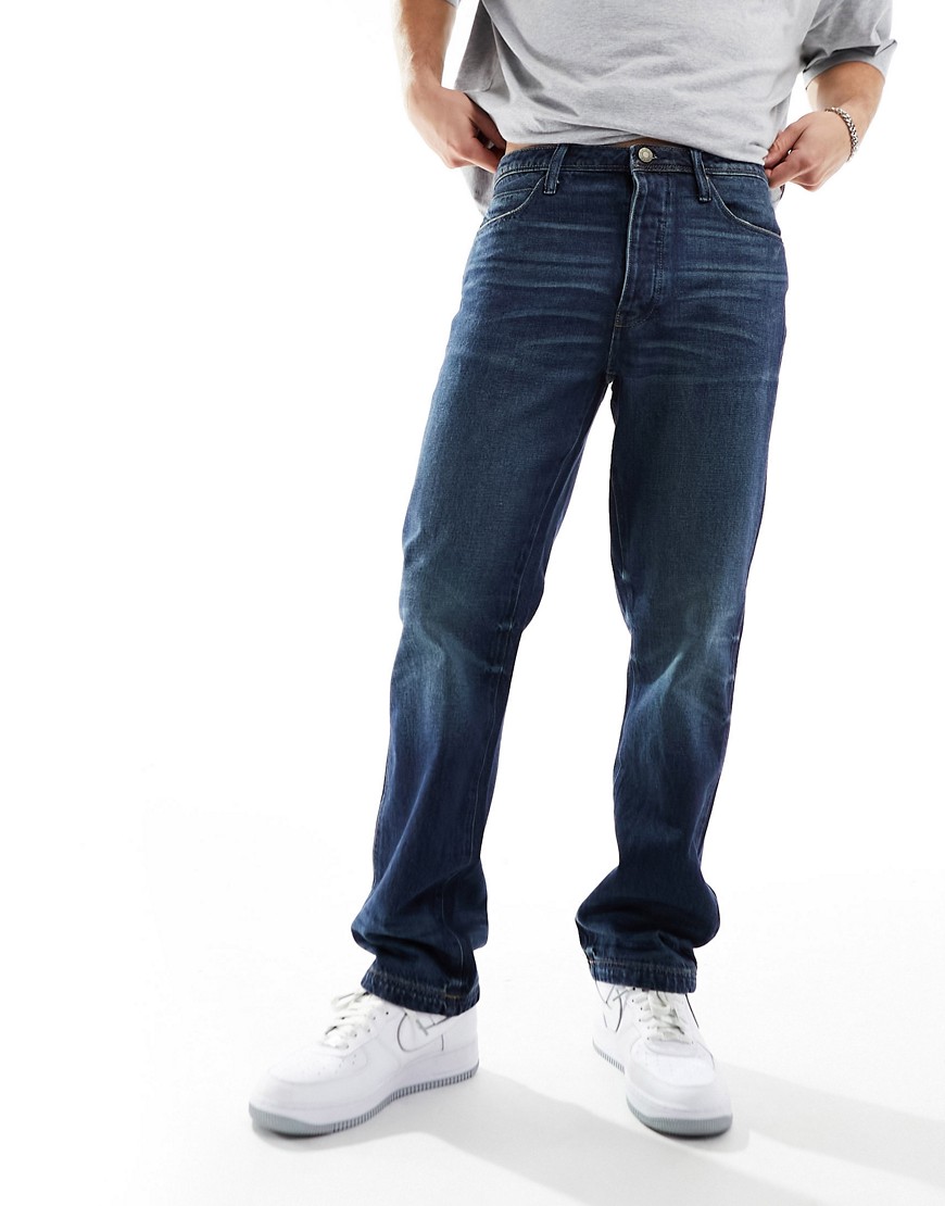 ASOS DESIGN straight leg jeans in vintage dark wash-Blue