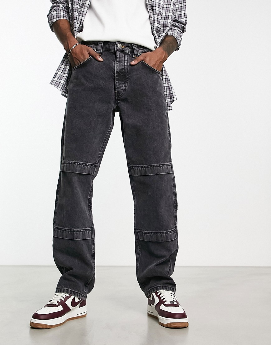 straight leg jeans in y2k with panel details in washed black