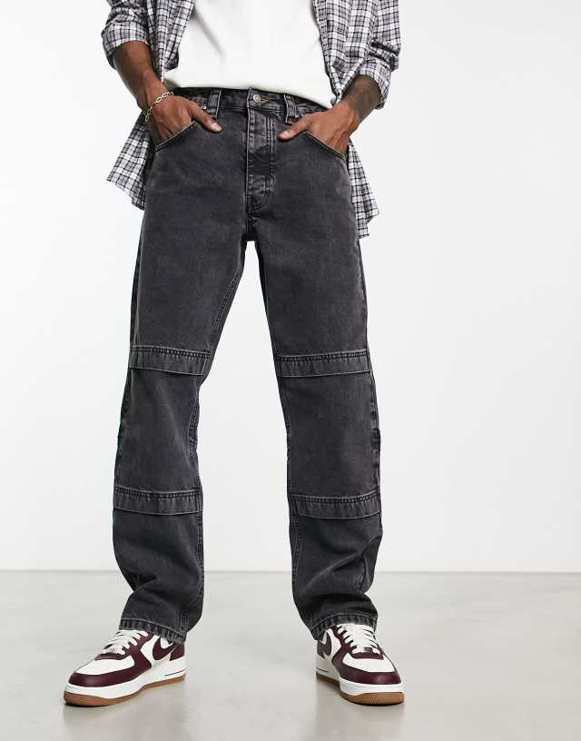 ASOS DESIGN straight leg jeans in y2k with panel details in washed black