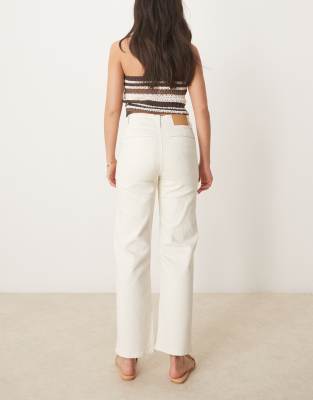 Asos Design Straight Leg Jeans With Button Placket In White