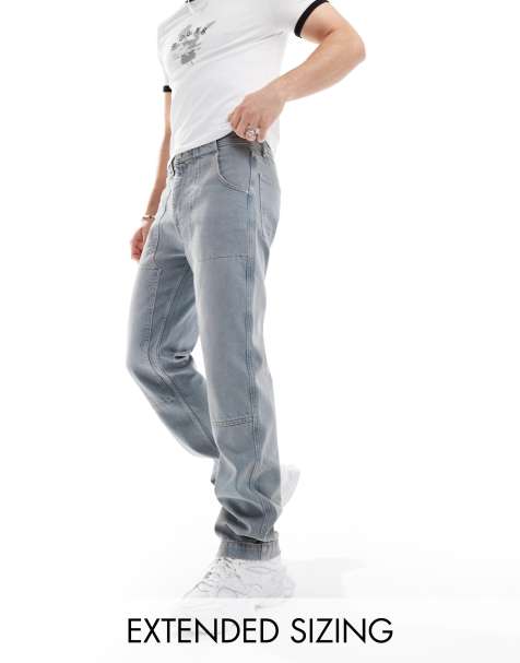 ASOS DESIGN straight leg jeans with carpenter detail in mid wash blue - view 1