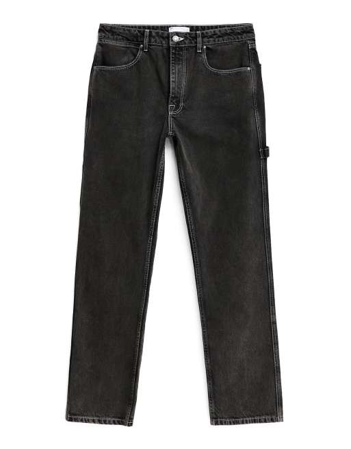 ASOS DESIGN straight leg jeans with carpenter detailing in black