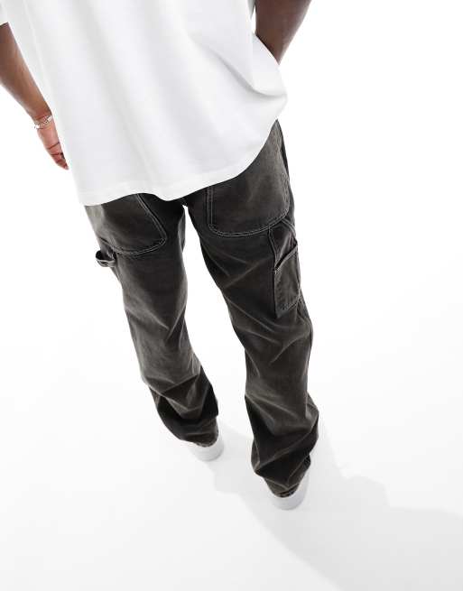 ASOS DESIGN straight leg jeans with carpenter detailing in black wash, 6 of 7