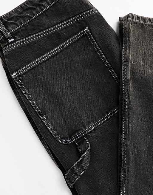 ASOS DESIGN straight leg jeans with carpenter detailing in black wash, 7 of 7