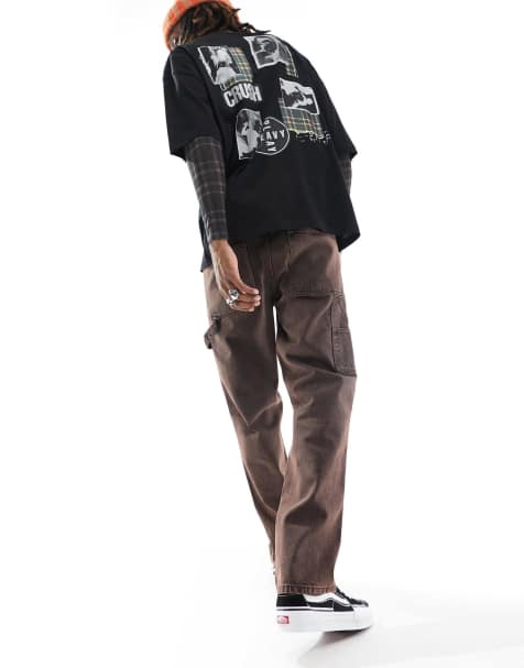 ASOS DESIGN straight leg jeans with carpenter detailing in dark brown wash - view 1