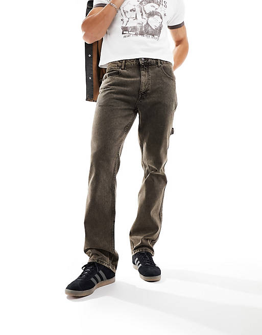 ASOS DESIGN straight leg jeans with carpenter detailing off brown wash |  ASOS