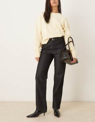 Asos Design Straight Leg Jeans With Double Waistband In Black