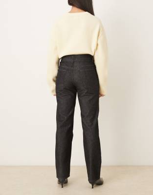 Asos Design Straight Leg Jeans With Double Waistband In Black