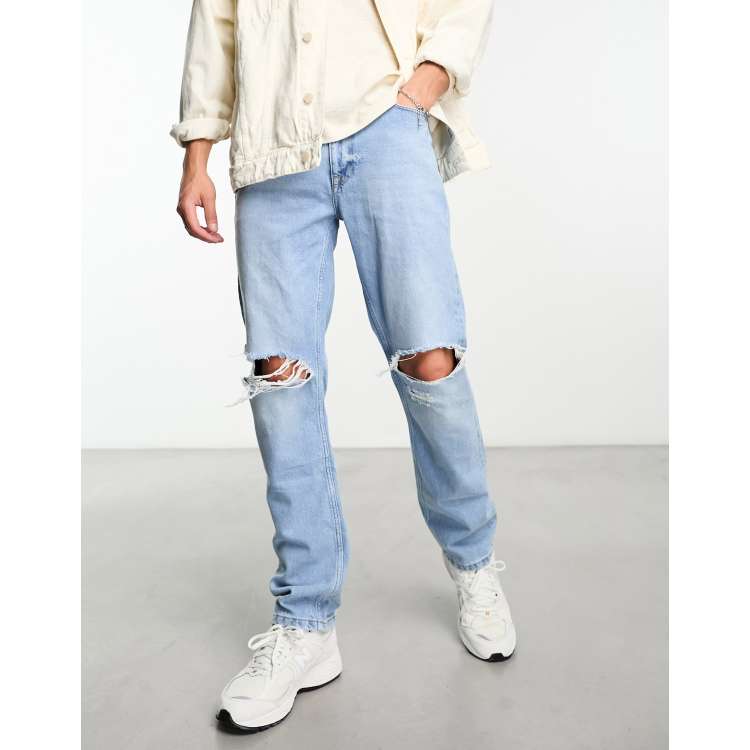 Asos Jameson High Waist Denim Jeggings In Distressed Light Wash Blue With  Ripped Knees Pale Blue, $60, Asos