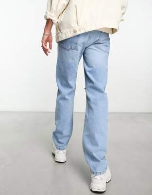 Asos Design Straight Leg Jeans With Rips