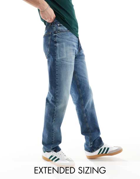 ASOS DESIGN straight leg jeans with stretch in mid wash blue - view 1