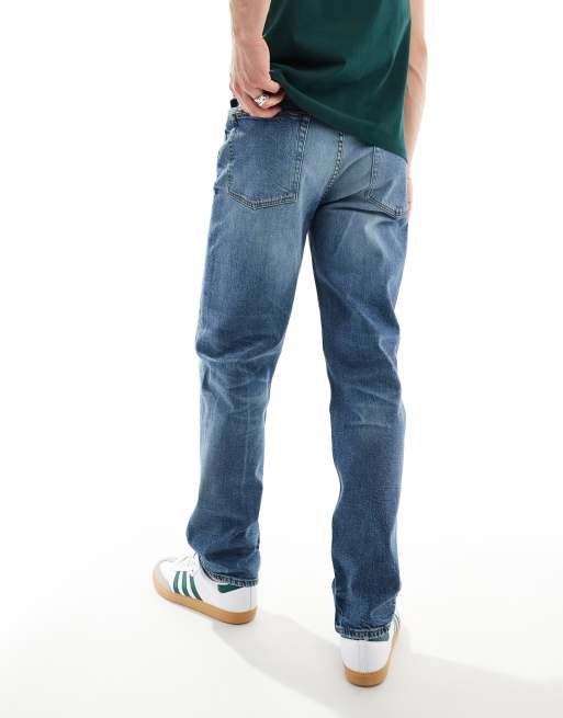ASOS DESIGN straight leg jeans with stretch in mid wash blue, 5 of 5