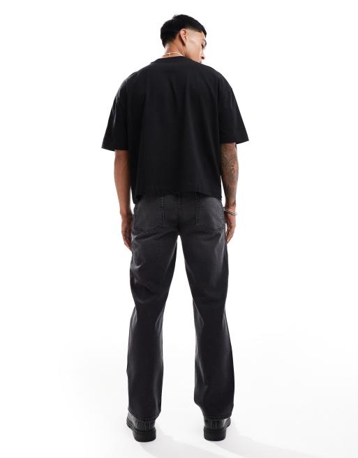 ASOS DESIGN straight leg jeans with stretch in washed black, 2 of 5