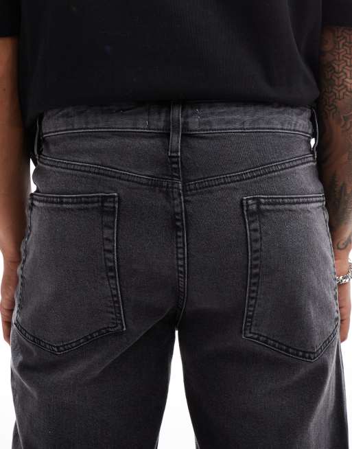 ASOS DESIGN straight leg jeans with stretch in washed black, 4 of 5