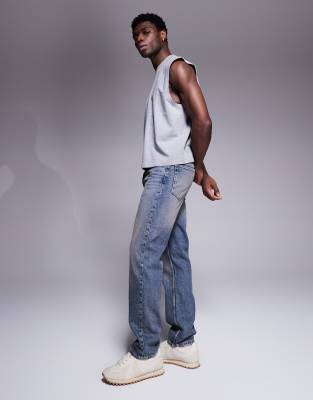 Asos Design Straight Leg Jeans With Vintage Tint In Blue