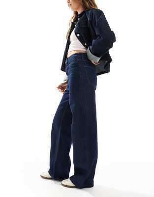 Asos Design Straight Leg Jeans With Western Seam Detail In Navy