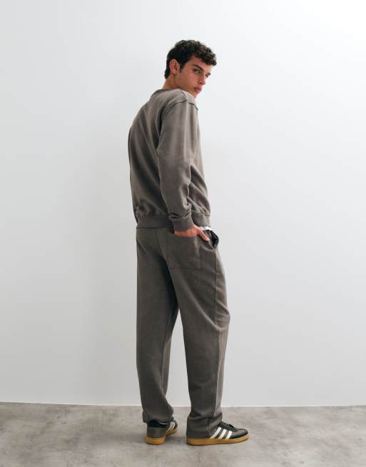 ASOS DESIGN straight leg jogger co-ord with acid wash in grey, 3 of 5