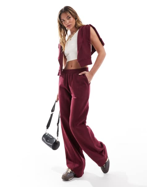 ASOS DESIGN straight leg jogger in burgundy - view 1
