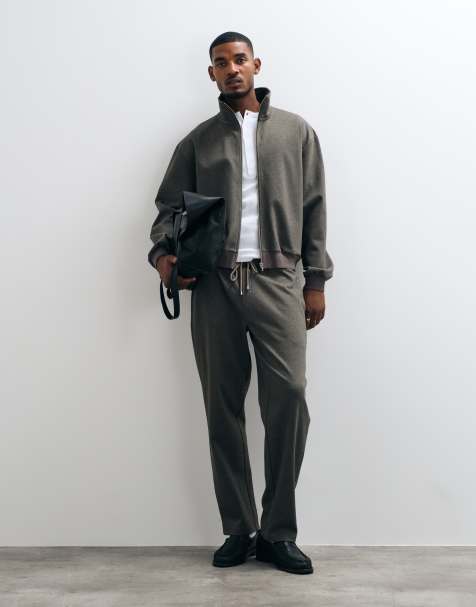 ASOS DESIGN straight leg jogger in textured fabric in grey - view 1