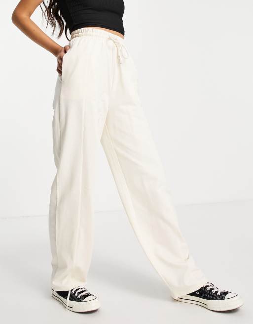 ASOS DESIGN straight leg jogger with deep waistband and pintuck in cotton  in cream - CREAM