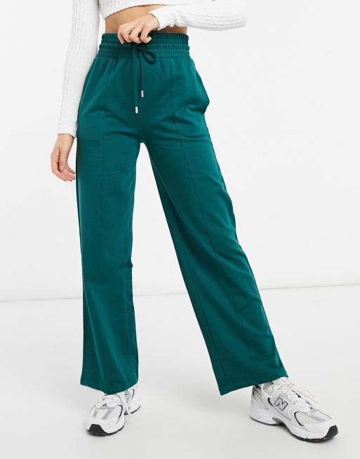 ASOS DESIGN straight leg jogger with deep waistband and pintuck in cotton  in dark green