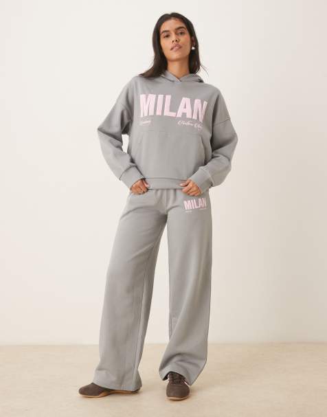 ASOS DESIGN Straight leg jogger with Milan graphic in grey - view 1