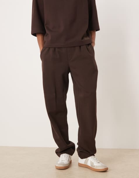 ASOS DESIGN straight leg jogger with pleats in brown