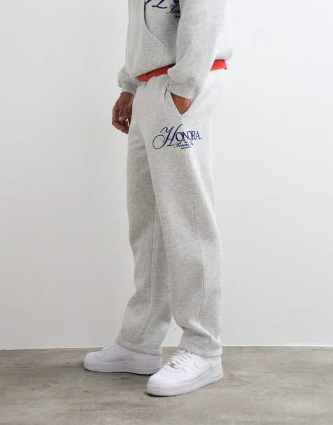 ASOS DESIGN straight leg jogger with print in grey marl - view 1
