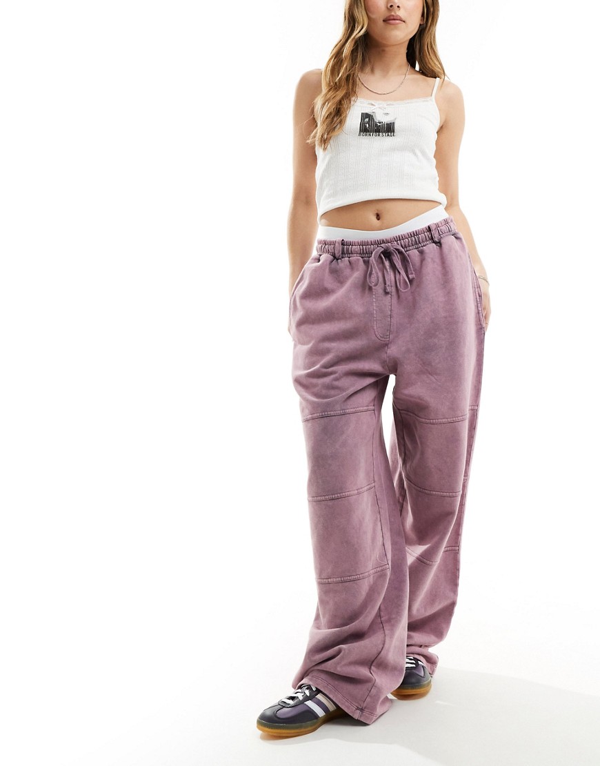 ASOS DESIGN straight leg jogger with seam details in pink acid wash