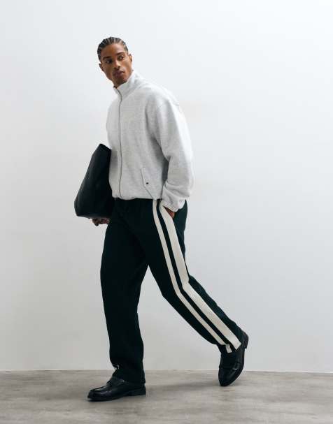 ASOS DESIGN straight leg jogger with woven tape in dark green - view 1