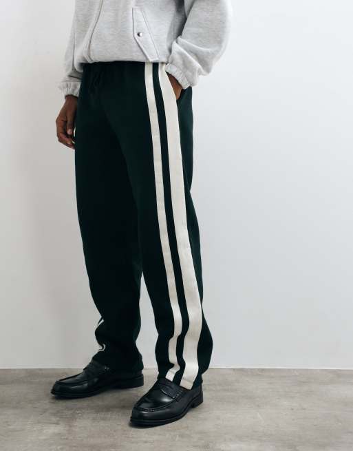 ASOS DESIGN straight leg jogger with woven tape in dark green, 2 of 5