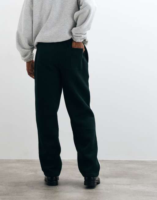 ASOS DESIGN straight leg jogger with woven tape in dark green, 4 of 5