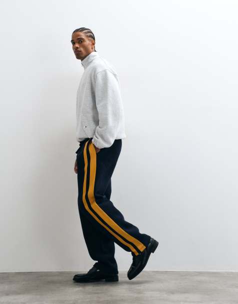 ASOS DESIGN straight leg jogger with woven tape in navy - view 1