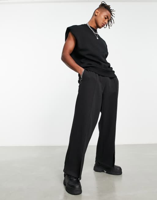 ASOS DESIGN straight leg joggers with front split in black