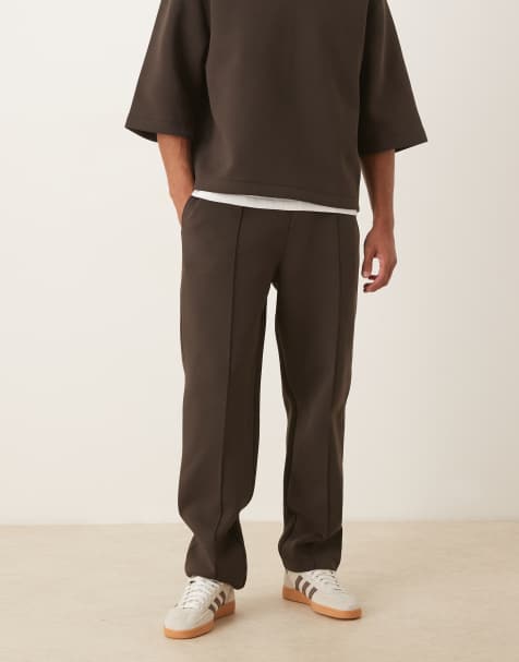 ASOS DESIGN straight leg joggers with pin tucks in brown - view 1