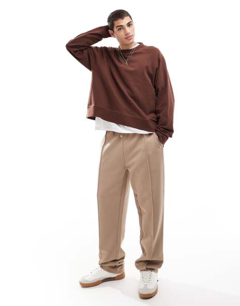 ASOS DESIGN straight leg joggers with pintuck detail in greige - view 1