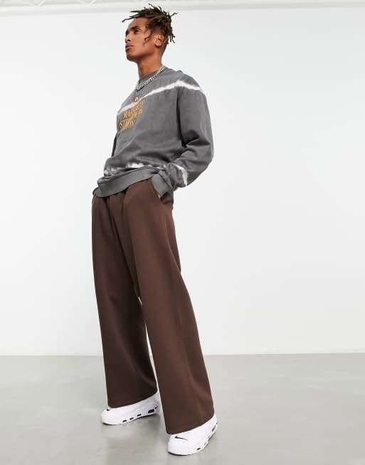 ASOS DESIGN straight leg joggers with pintucks in brown