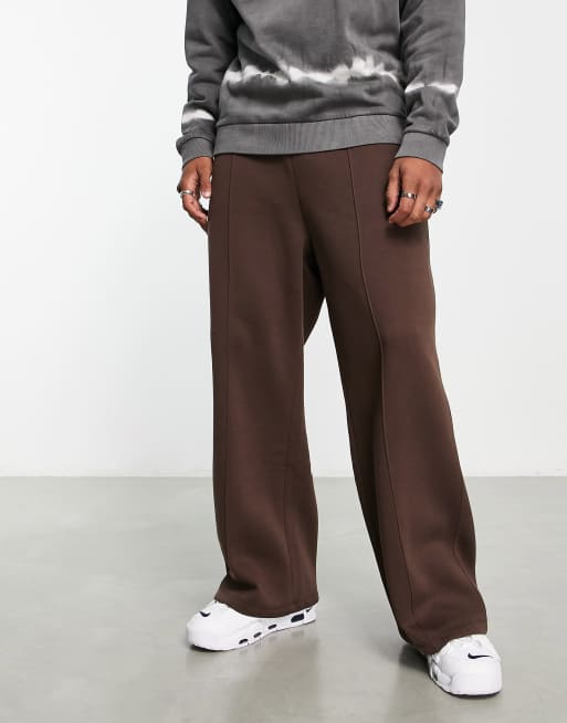 ASOS DESIGN straight leg joggers with pintucks in brown