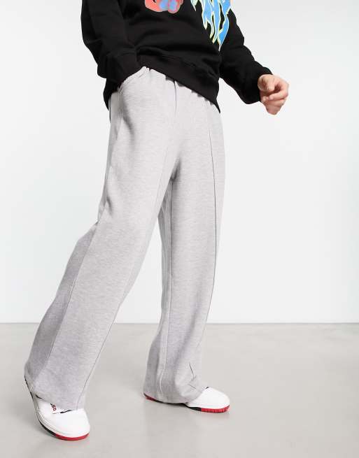 ASOS DESIGN straight leg jogger with deep waistband and pintuck in cotton  in grey marl - BLACK