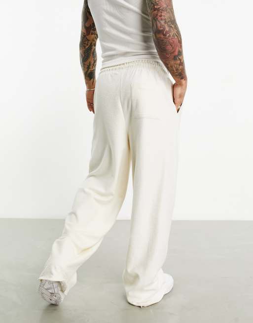 ASOS DESIGN straight leg joggers with pintucks in off white