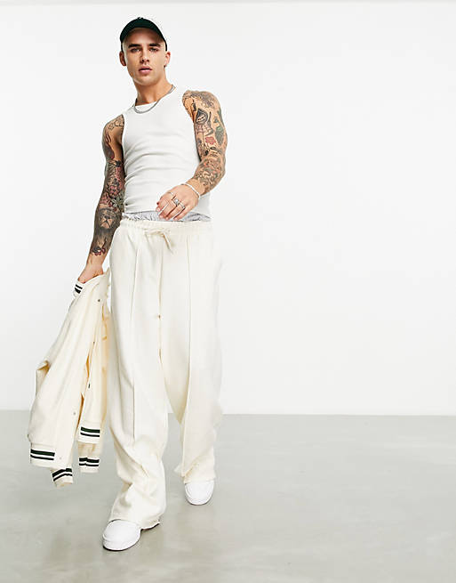 ASOS DESIGN straight leg joggers with pintucks in off white
