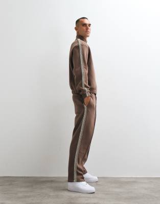 Asos Design Straight Leg Joggers With Woven Tape In Brown