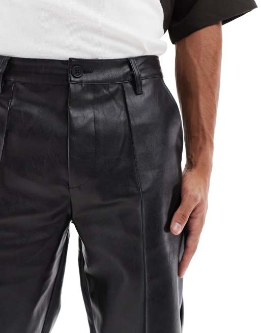 ASOS DESIGN straight leg leather look pants in black, 5 of 5