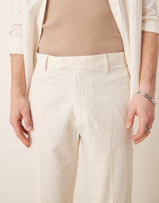 Asos Design Straight Leg Linen Blend Dress Pants In White