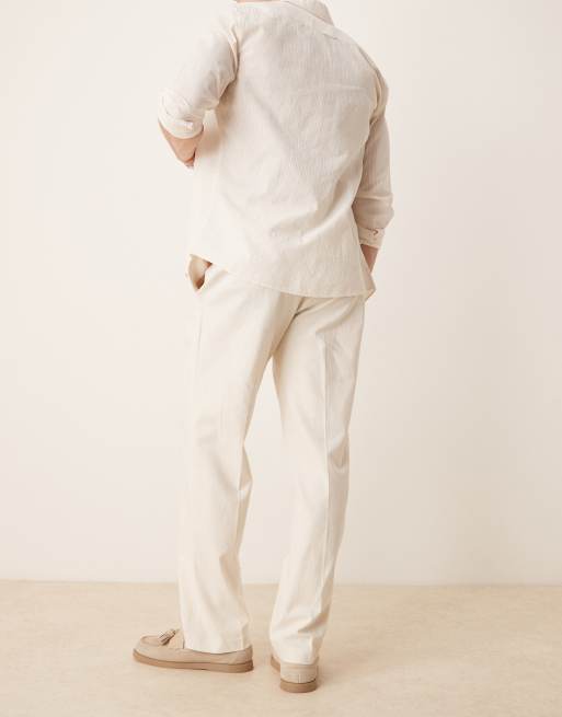 ASOS DESIGN straight leg linen blend dress pants in ecru