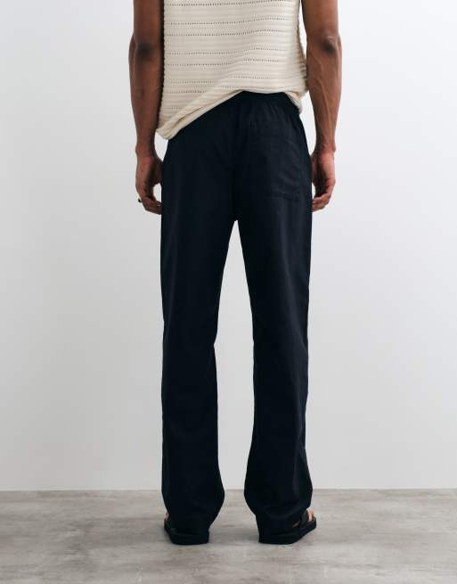 ASOS DESIGN straight leg linen blend pants in black, 5 of 9