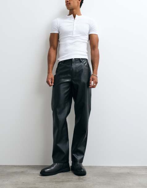 ASOS DESIGN straight leg pants in black faux leather - view 1