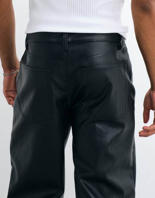 ASOS DESIGN straight leg pants in black faux leather, 4 of 5