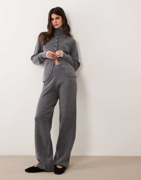 ASOS DESIGN straight leg pants in charcoal (part of a set) - view 1