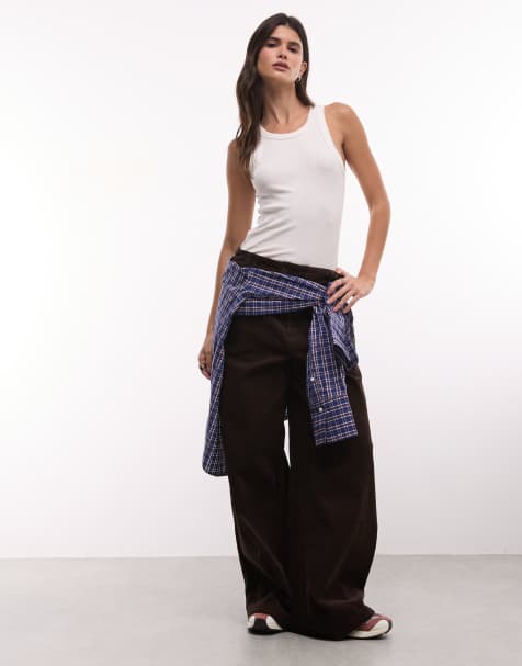 ASOS DESIGN straight leg pants in cord in chocolate brown - view 1